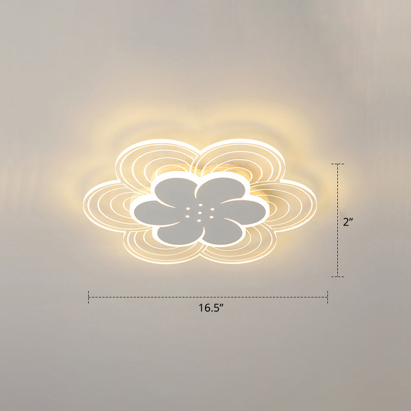 Flower Acrylic Led Flush Mount Simple Style White Ceiling Mount Light Fixture for Bedroom White 16.5" Warm Clearhalo 'Ceiling Lights' 'Close To Ceiling Lights' 'Close to ceiling' 'Flush mount' Lighting' 2423409