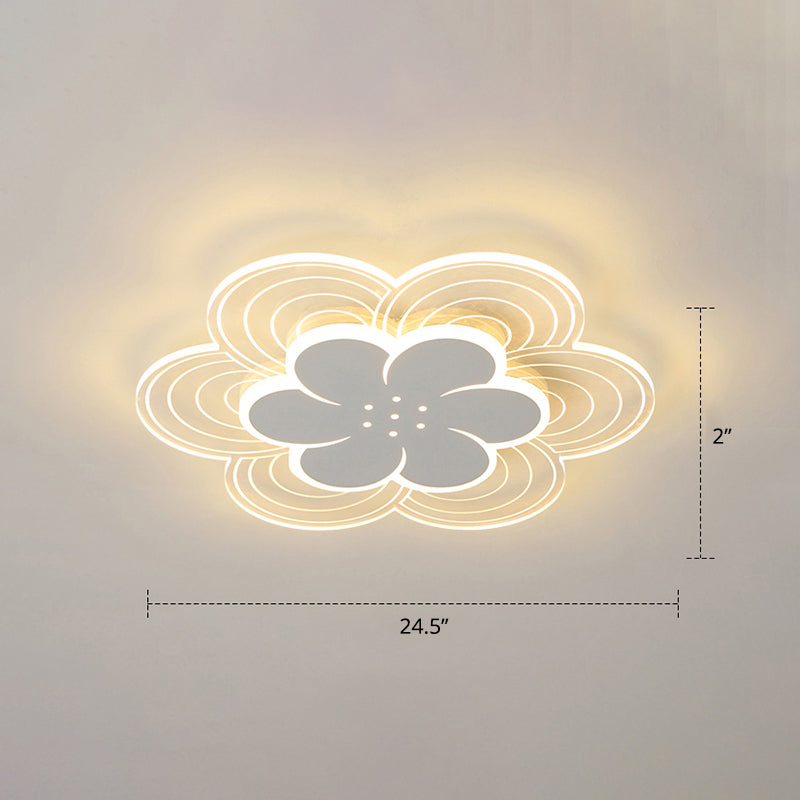 Flower Acrylic Led Flush Mount Simple Style White Ceiling Mount Light Fixture for Bedroom White 24.5" Warm Clearhalo 'Ceiling Lights' 'Close To Ceiling Lights' 'Close to ceiling' 'Flush mount' Lighting' 2423419