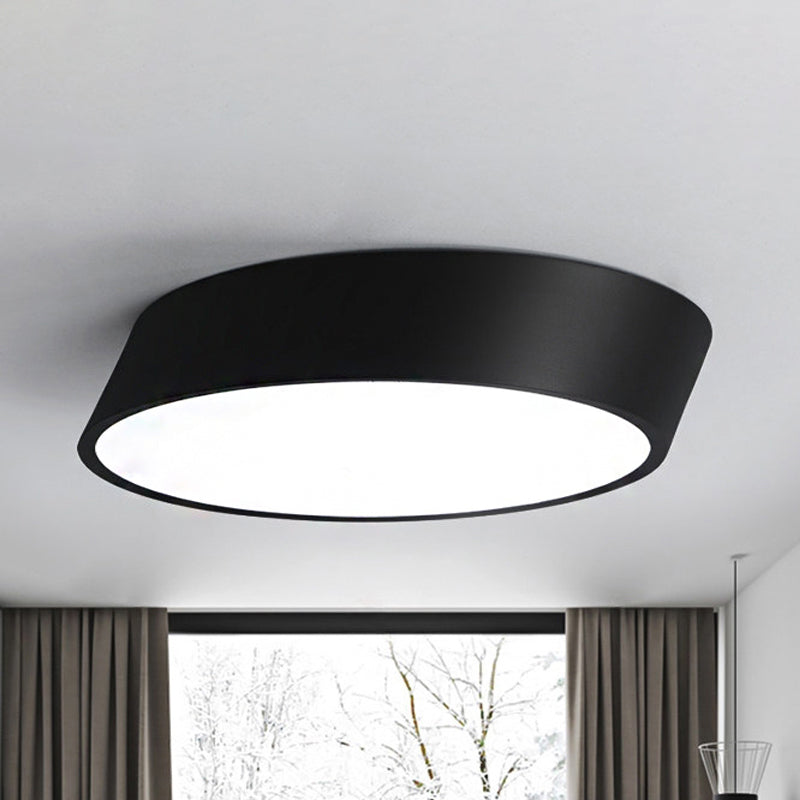 Inclined Elliptical Metal Flush Mount Modernist Led Bedroom Flush Mount Light in White/Black, 10"/16"/19.5" Wide Clearhalo 'Ceiling Lights' 'Close To Ceiling Lights' 'Close to ceiling' 'Flush mount' Lighting' 242342