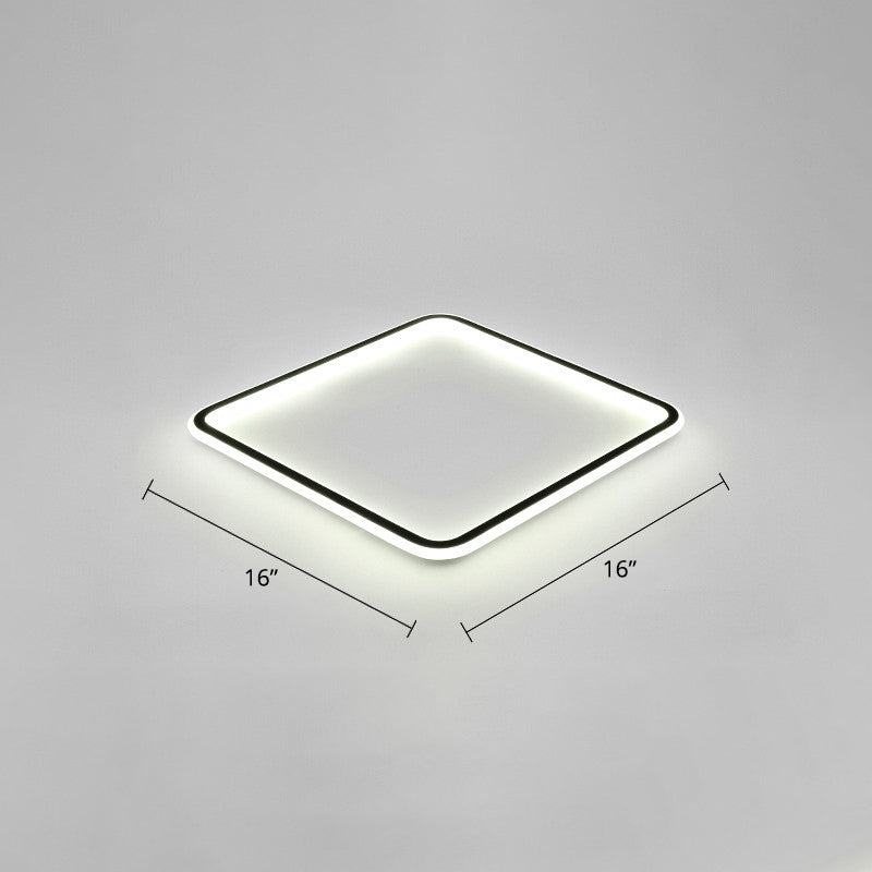 Square Ultrathin LED Flush Mount Lamp Minimalist Metal Bedroom Flush Mount Ceiling Fixture in Black Black 16" White Clearhalo 'Ceiling Lights' 'Close To Ceiling Lights' 'Close to ceiling' 'Flush mount' Lighting' 2423436