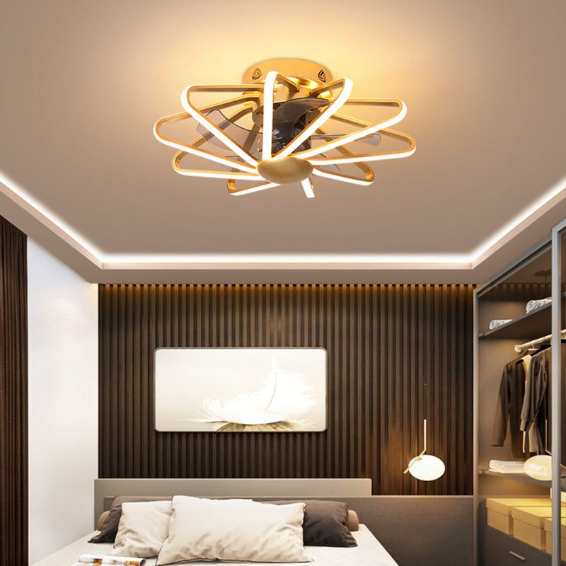 23" Wide Metal Wire Cage Pendant Fan Light Modern LED Semi-Flush Ceiling Light for Bedroom Gold Clearhalo 'Ceiling Lights' 'Close To Ceiling Lights' 'Close to ceiling' 'Semi-flushmount' Lighting' 2423471