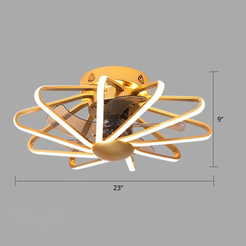 23" Wide Metal Wire Cage Pendant Fan Light Modern LED Semi-Flush Ceiling Light for Bedroom Clearhalo 'Ceiling Lights' 'Close To Ceiling Lights' 'Close to ceiling' 'Semi-flushmount' Lighting' 2423474