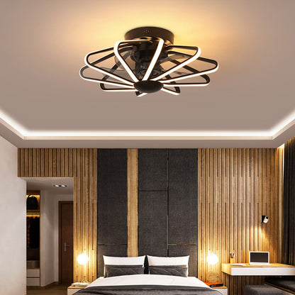 23" Wide Metal Wire Cage Pendant Fan Light Modern LED Semi-Flush Ceiling Light for Bedroom Black Clearhalo 'Ceiling Lights' 'Close To Ceiling Lights' 'Close to ceiling' 'Semi-flushmount' Lighting' 2423475