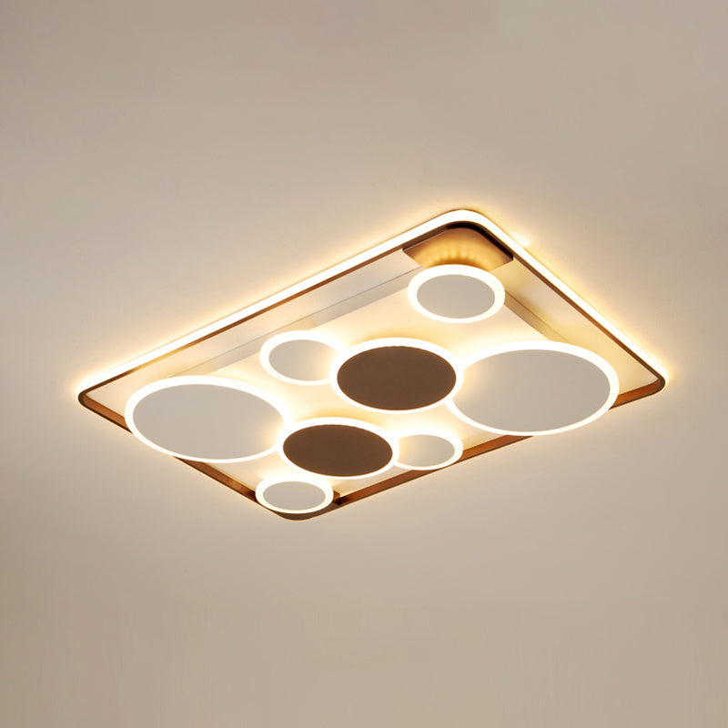 Metal Circles Flush Mount Light Novelty Nordic Coffee LED Ceiling Lighting for Living Room Coffee Remote Control Stepless Dimming Rectangle Clearhalo 'Ceiling Lights' 'Close To Ceiling Lights' 'Close to ceiling' 'Flush mount' Lighting' 2423480