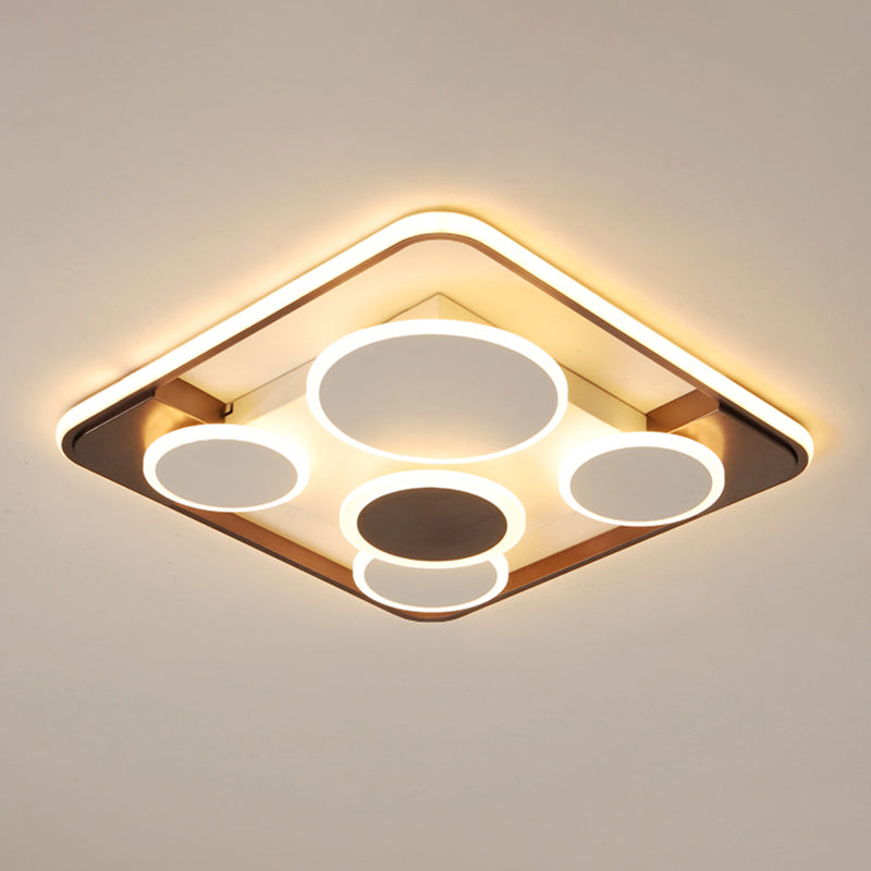 Metal Circles Flush Mount Light Novelty Nordic Coffee LED Ceiling Lighting for Living Room Coffee White Square Clearhalo 'Ceiling Lights' 'Close To Ceiling Lights' 'Close to ceiling' 'Flush mount' Lighting' 2423485