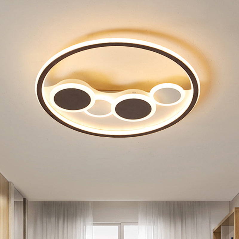 Metal Circles Flush Mount Light Novelty Nordic Coffee LED Ceiling Lighting for Living Room Coffee Remote Control Stepless Dimming Round Clearhalo 'Ceiling Lights' 'Close To Ceiling Lights' 'Close to ceiling' 'Flush mount' Lighting' 2423486