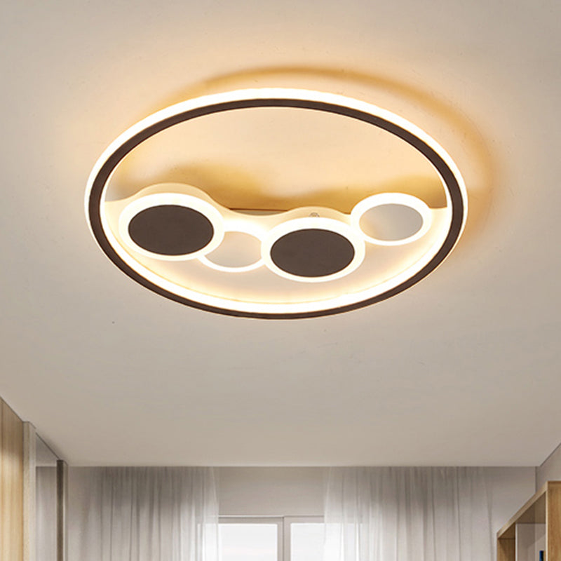 Metal Circles Flush Mount Light Novelty Nordic Coffee LED Ceiling Lighting for Living Room Coffee White Round Clearhalo 'Ceiling Lights' 'Close To Ceiling Lights' 'Close to ceiling' 'Flush mount' Lighting' 2423487