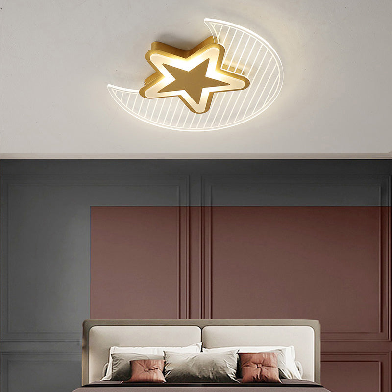 Crescent and Star LED Flush Light Nordic Acrylic Bedroom Ceiling Mounted Light Fixture Clearhalo 'Ceiling Lights' 'Close To Ceiling Lights' 'Close to ceiling' 'Flush mount' Lighting' 2423488