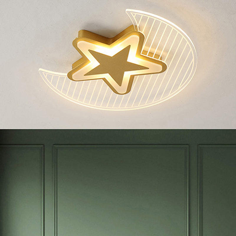 Crescent and Star LED Flush Light Nordic Acrylic Bedroom Ceiling Mounted Light Fixture Gold 16.5" Warm Clearhalo 'Ceiling Lights' 'Close To Ceiling Lights' 'Close to ceiling' 'Flush mount' Lighting' 2423489