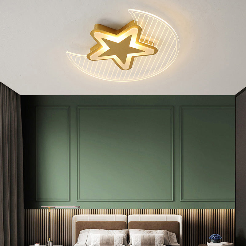 Crescent and Star LED Flush Light Nordic Acrylic Bedroom Ceiling Mounted Light Fixture Clearhalo 'Ceiling Lights' 'Close To Ceiling Lights' 'Close to ceiling' 'Flush mount' Lighting' 2423491
