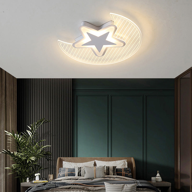 Crescent and Star LED Flush Light Nordic Acrylic Bedroom Ceiling Mounted Light Fixture Clearhalo 'Ceiling Lights' 'Close To Ceiling Lights' 'Close to ceiling' 'Flush mount' Lighting' 2423495
