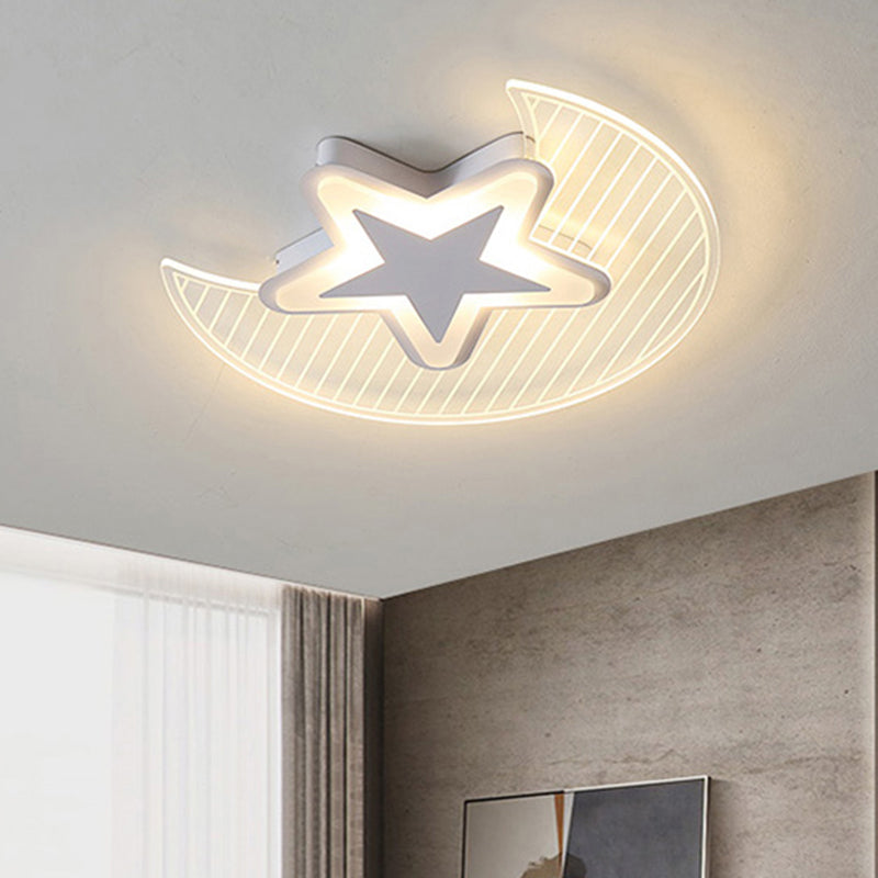 Crescent and Star LED Flush Light Nordic Acrylic Bedroom Ceiling Mounted Light Fixture White 16.5" Third Gear Clearhalo 'Ceiling Lights' 'Close To Ceiling Lights' 'Close to ceiling' 'Flush mount' Lighting' 2423498