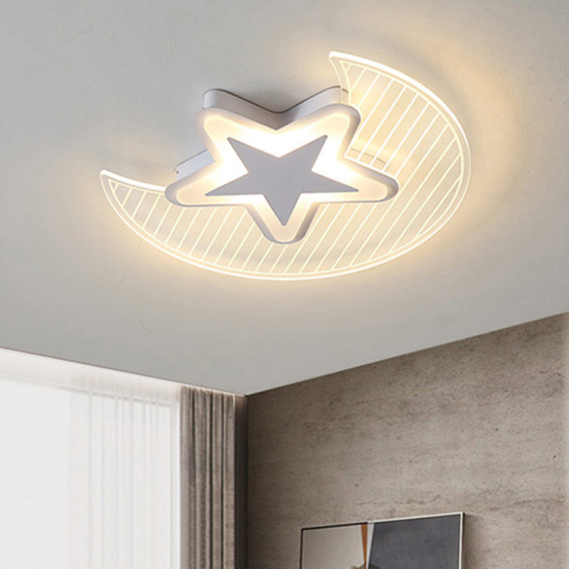 Crescent and Star LED Flush Light Nordic Acrylic Bedroom Ceiling Mounted Light Fixture White 20.5" Third Gear Clearhalo 'Ceiling Lights' 'Close To Ceiling Lights' 'Close to ceiling' 'Flush mount' Lighting' 2423500