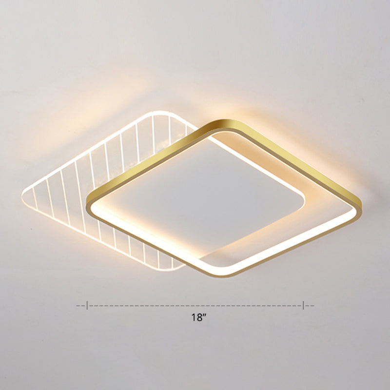 Geometric Acrylic Led Surface Mount Ceiling Light Simplicity Flush Mount Lamp for Bedroom Gold Third Gear Square Clearhalo 'Ceiling Lights' 'Close To Ceiling Lights' 'Close to ceiling' 'Flush mount' Lighting' 2423509