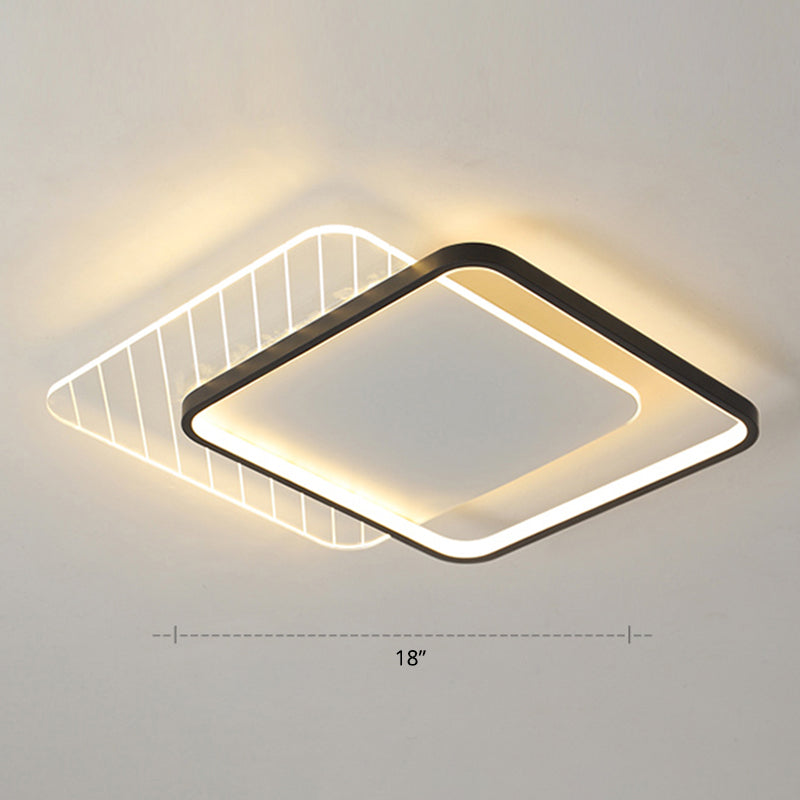 Geometric Acrylic Led Surface Mount Ceiling Light Simplicity Flush Mount Lamp for Bedroom Black Remote Control Stepless Dimming Square Clearhalo 'Ceiling Lights' 'Close To Ceiling Lights' 'Close to ceiling' 'Flush mount' Lighting' 2423515