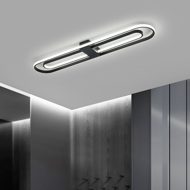Oblong Flush Mount Lighting Fixture Simple Metal Foyer LED Ceiling Lamp in Black Clearhalo 'Ceiling Lights' 'Close To Ceiling Lights' 'Close to ceiling' 'Flush mount' Lighting' 2423518