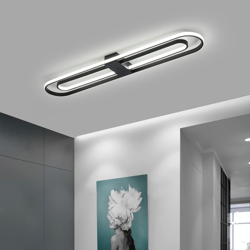 Oblong Flush Mount Lighting Fixture Simple Metal Foyer LED Ceiling Lamp in Black Clearhalo 'Ceiling Lights' 'Close To Ceiling Lights' 'Close to ceiling' 'Flush mount' Lighting' 2423519