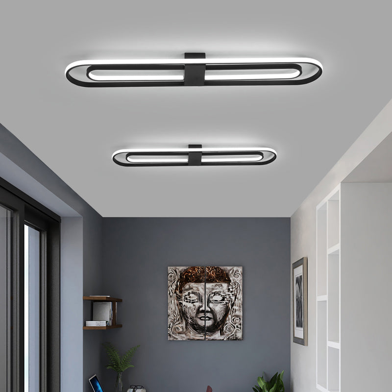 Oblong Flush Mount Lighting Fixture Simple Metal Foyer LED Ceiling Lamp in Black Clearhalo 'Ceiling Lights' 'Close To Ceiling Lights' 'Close to ceiling' 'Flush mount' Lighting' 2423520