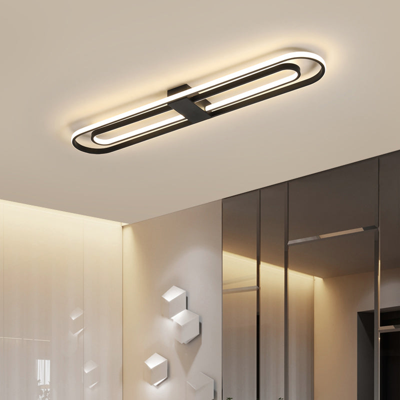 Oblong Flush Mount Lighting Fixture Simple Metal Foyer LED Ceiling Lamp in Black Clearhalo 'Ceiling Lights' 'Close To Ceiling Lights' 'Close to ceiling' 'Flush mount' Lighting' 2423522