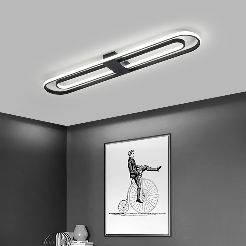 Oblong Flush Mount Lighting Fixture Simple Metal Foyer LED Ceiling Lamp in Black Clearhalo 'Ceiling Lights' 'Close To Ceiling Lights' 'Close to ceiling' 'Flush mount' Lighting' 2423523