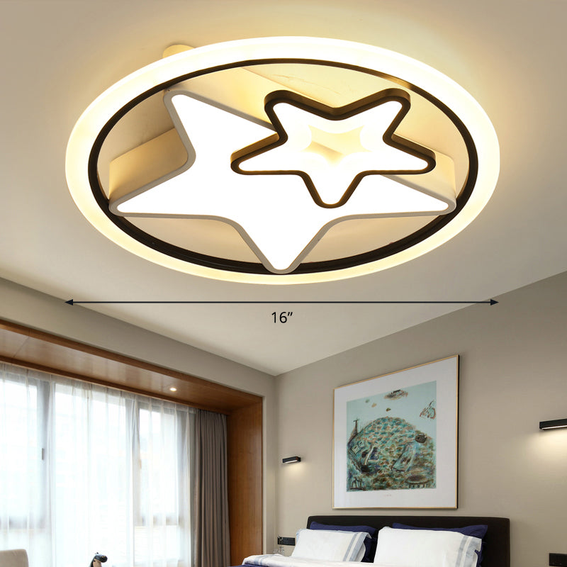 Star Kids Bedroom Ceiling Lamp Metal Cartoon LED Round Flush Light Fixture in Black Black 16" Clearhalo 'Ceiling Lights' 'Close To Ceiling Lights' 'Close to ceiling' 'Flush mount' Lighting' 2423525