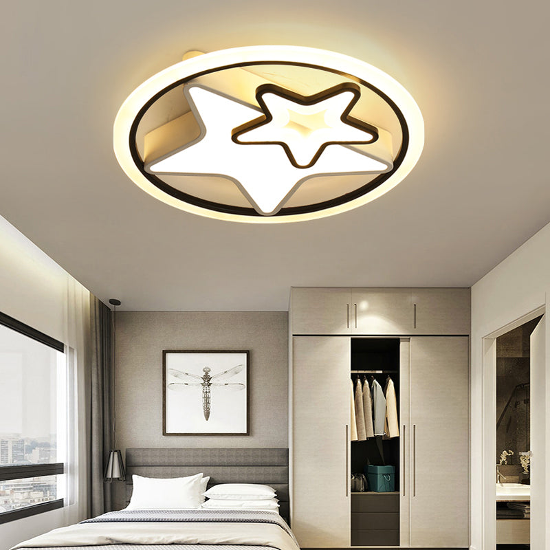 Star Kids Bedroom Ceiling Lamp Metal Cartoon LED Round Flush Light Fixture in Black Clearhalo 'Ceiling Lights' 'Close To Ceiling Lights' 'Close to ceiling' 'Flush mount' Lighting' 2423530