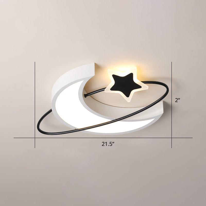 Minimalist Moon and Star Ceiling Light Acrylic Bedroom LED Flush Mount Lamp in Black-White White 21.5" Third Gear Clearhalo 'Ceiling Lights' 'Close To Ceiling Lights' 'Close to ceiling' 'Flush mount' Lighting' 2423549