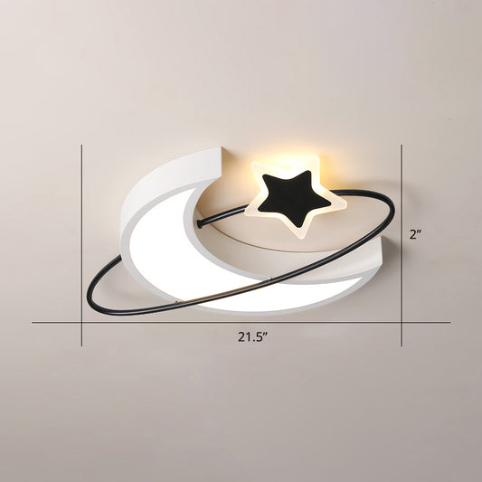 Minimalist Moon and Star Ceiling Light Acrylic Bedroom LED Flush Mount Lamp in Black-White White 21.5" Third Gear Clearhalo 'Ceiling Lights' 'Close To Ceiling Lights' 'Close to ceiling' 'Flush mount' Lighting' 2423549