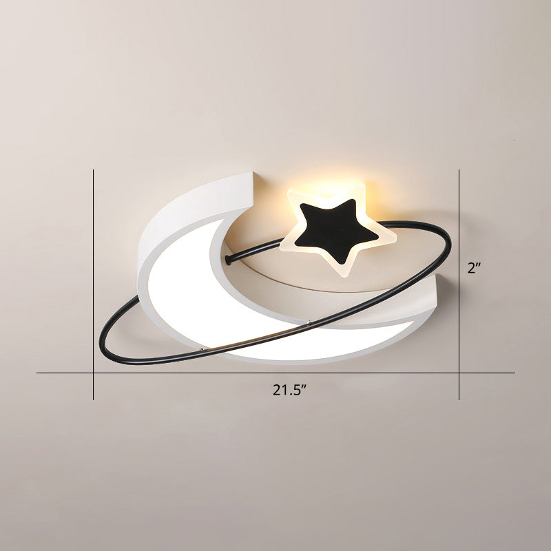 Minimalist Moon and Star Ceiling Light Acrylic Bedroom LED Flush Mount Lamp in Black-White White 21.5" White Clearhalo 'Ceiling Lights' 'Close To Ceiling Lights' 'Close to ceiling' 'Flush mount' Lighting' 2423550
