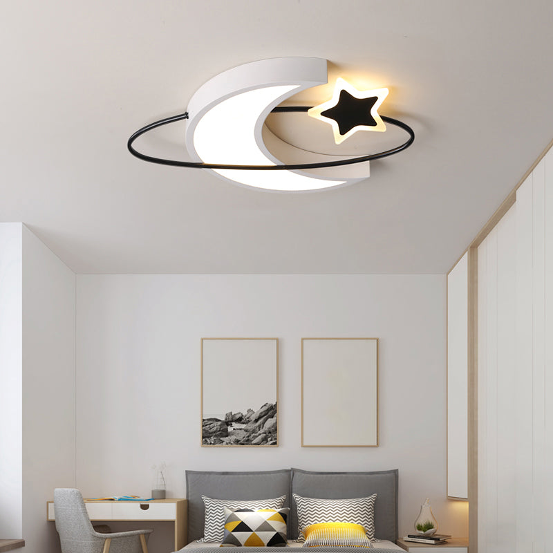 Minimalist Moon and Star Ceiling Light Acrylic Bedroom LED Flush Mount Lamp in Black-White Clearhalo 'Ceiling Lights' 'Close To Ceiling Lights' 'Close to ceiling' 'Flush mount' Lighting' 2423553