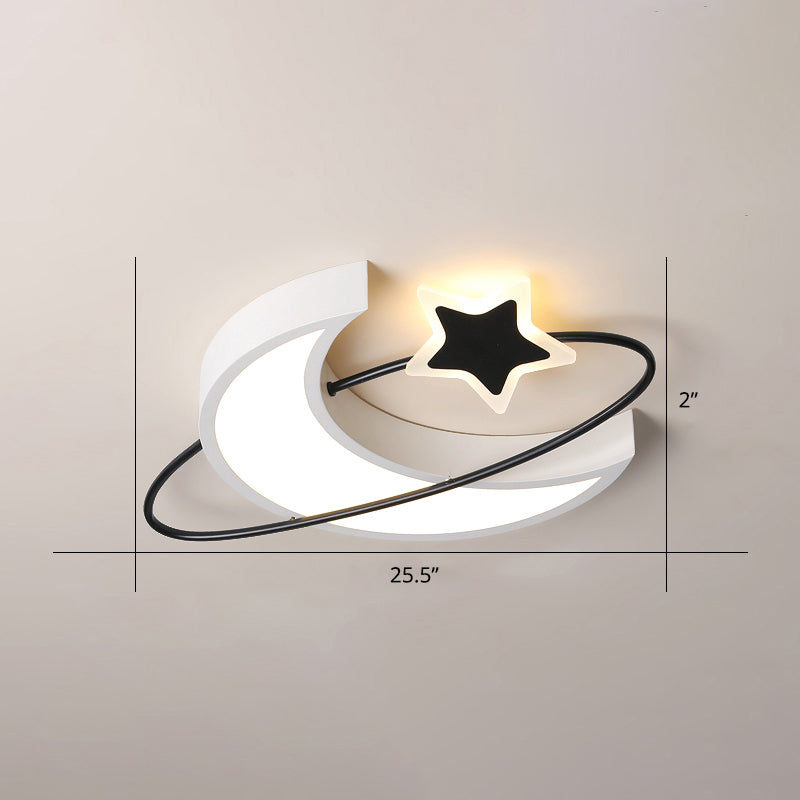 Minimalist Moon and Star Ceiling Light Acrylic Bedroom LED Flush Mount Lamp in Black-White White 25.5" White Clearhalo 'Ceiling Lights' 'Close To Ceiling Lights' 'Close to ceiling' 'Flush mount' Lighting' 2423554