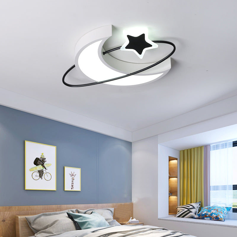 Minimalist Moon and Star Ceiling Light Acrylic Bedroom LED Flush Mount Lamp in Black-White Clearhalo 'Ceiling Lights' 'Close To Ceiling Lights' 'Close to ceiling' 'Flush mount' Lighting' 2423555
