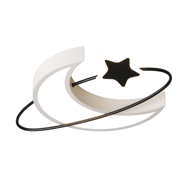 Minimalist Moon and Star Ceiling Light Acrylic Bedroom LED Flush Mount Lamp in Black-White Clearhalo 'Ceiling Lights' 'Close To Ceiling Lights' 'Close to ceiling' 'Flush mount' Lighting' 2423556