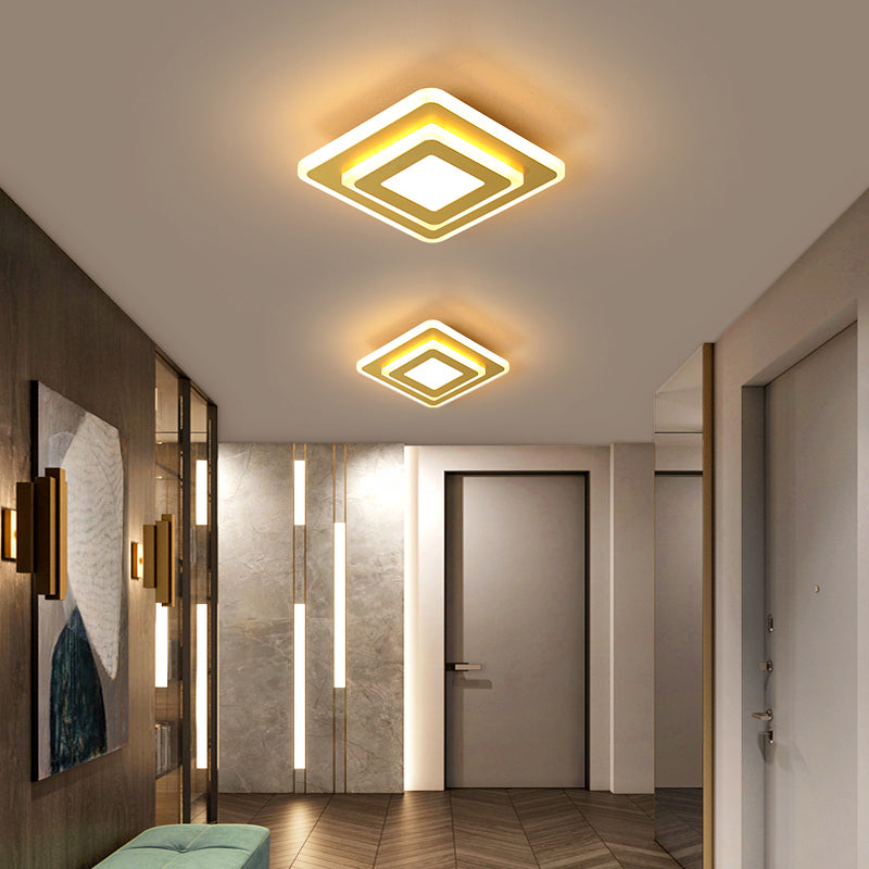 Gold Plated Geometrical Ceiling Light Modern LED Acrylic Flush Mount Light for Hallway Gold Square Plate Clearhalo 'Ceiling Lights' 'Close To Ceiling Lights' 'Close to ceiling' 'Flush mount' Lighting' 2423560