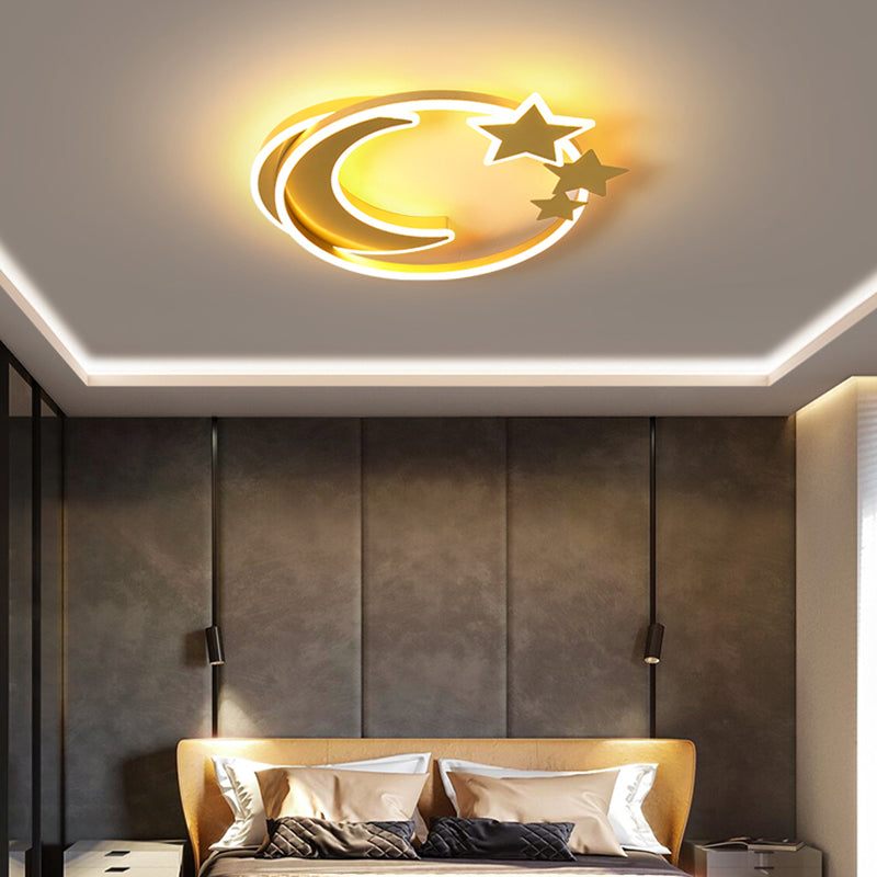 Cartoon Crescent and Star Flushmount Aluminum Bedroom LED Flush Ceiling Light Fixture Clearhalo 'Ceiling Lights' 'Close To Ceiling Lights' 'Close to ceiling' 'Flush mount' Lighting' 2423576