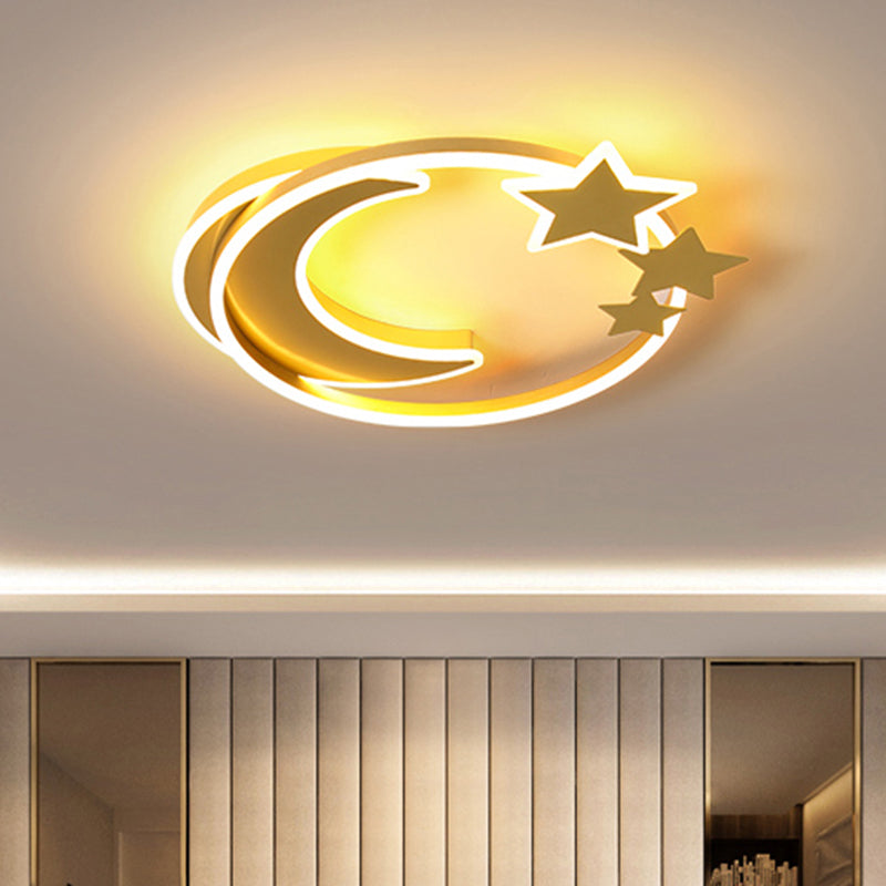Cartoon Crescent and Star Flushmount Aluminum Bedroom LED Flush Ceiling Light Fixture Gold 18.5" Warm Clearhalo 'Ceiling Lights' 'Close To Ceiling Lights' 'Close to ceiling' 'Flush mount' Lighting' 2423577