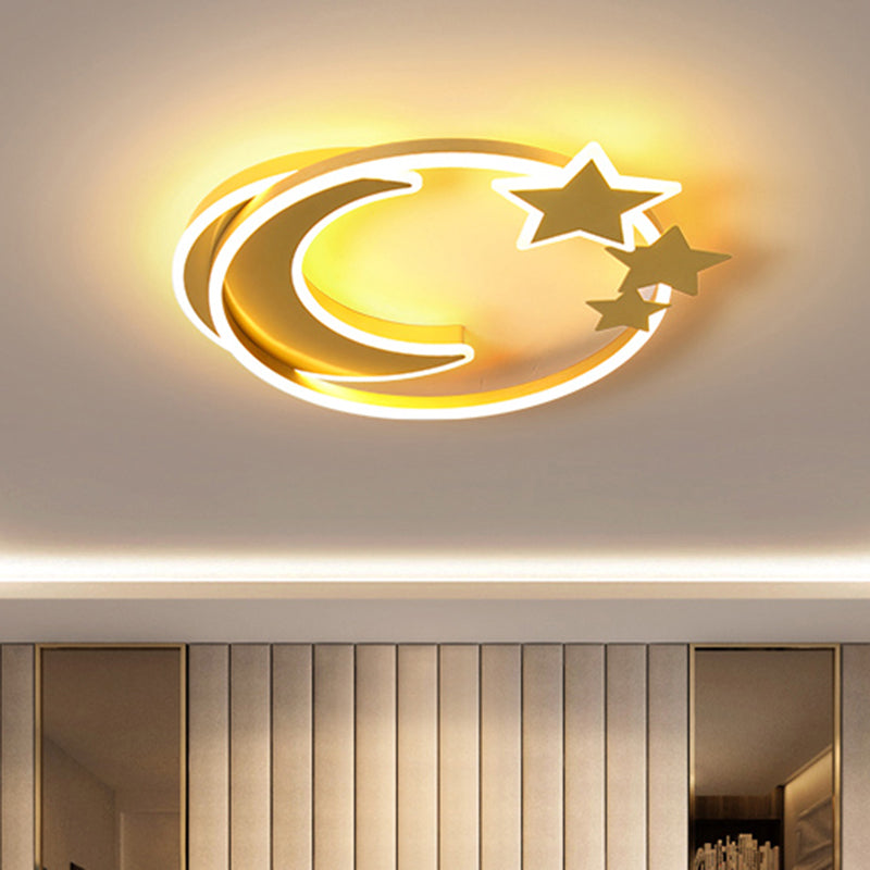Cartoon Crescent and Star Flushmount Aluminum Bedroom LED Flush Ceiling Light Fixture Gold 18.5" Third Gear Clearhalo 'Ceiling Lights' 'Close To Ceiling Lights' 'Close to ceiling' 'Flush mount' Lighting' 2423578