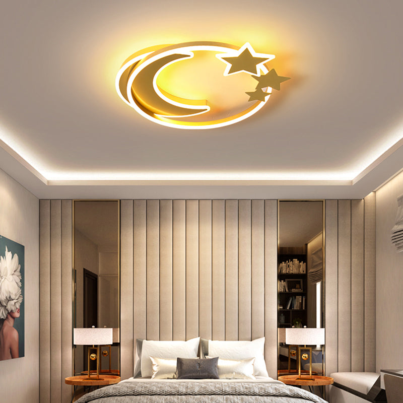 Cartoon Crescent and Star Flushmount Aluminum Bedroom LED Flush Ceiling Light Fixture Clearhalo 'Ceiling Lights' 'Close To Ceiling Lights' 'Close to ceiling' 'Flush mount' Lighting' 2423579