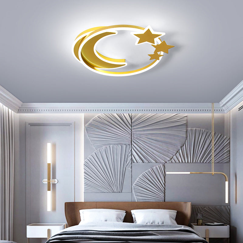 Cartoon Crescent and Star Flushmount Aluminum Bedroom LED Flush Ceiling Light Fixture Clearhalo 'Ceiling Lights' 'Close To Ceiling Lights' 'Close to ceiling' 'Flush mount' Lighting' 2423581
