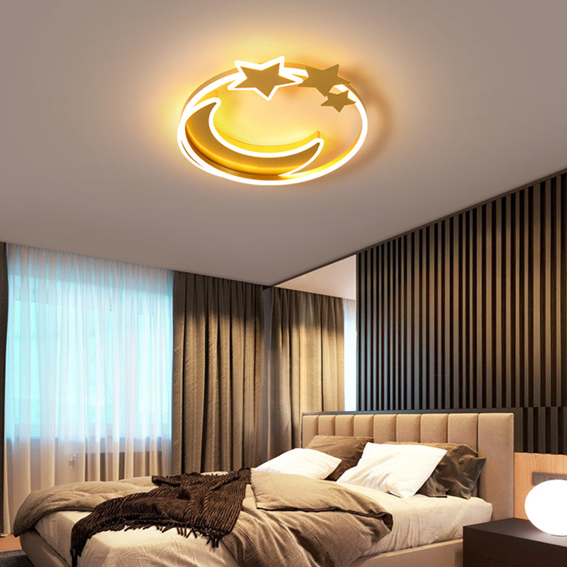 Cartoon Crescent and Star Flushmount Aluminum Bedroom LED Flush Ceiling Light Fixture Clearhalo 'Ceiling Lights' 'Close To Ceiling Lights' 'Close to ceiling' 'Flush mount' Lighting' 2423583