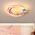 Cartoon Crescent and Star Flushmount Aluminum Bedroom LED Flush Ceiling Light Fixture Pink 18.5" Warm Clearhalo 'Ceiling Lights' 'Close To Ceiling Lights' 'Close to ceiling' 'Flush mount' Lighting' 2423584
