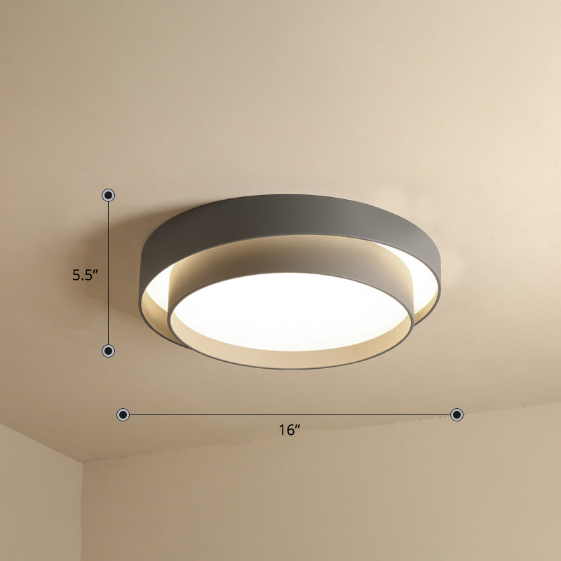 Metal 2-Layer Flush Mount Ceiling Light Fixture Nordic LED Flushmount Lighting for Bedroom Grey 16" Warm Clearhalo 'Ceiling Lights' 'Close To Ceiling Lights' 'Close to ceiling' 'Flush mount' Lighting' 2423607