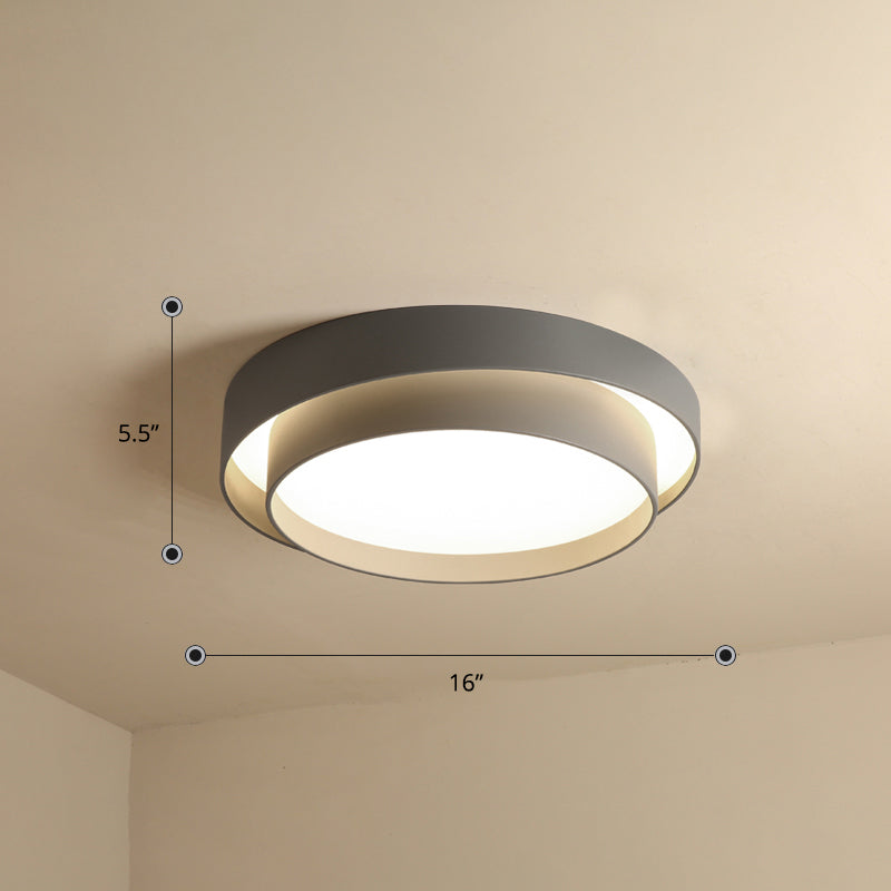 Metal 2-Layer Flush Mount Ceiling Light Fixture Nordic LED Flushmount Lighting for Bedroom Grey 16" Remote Control Stepless Dimming Clearhalo 'Ceiling Lights' 'Close To Ceiling Lights' 'Close to ceiling' 'Flush mount' Lighting' 2423610