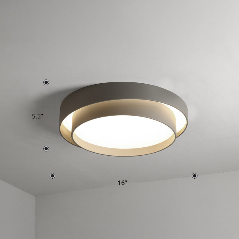 Metal 2-Layer Flush Mount Ceiling Light Fixture Nordic LED Flushmount Lighting for Bedroom Grey 16" White Clearhalo 'Ceiling Lights' 'Close To Ceiling Lights' 'Close to ceiling' 'Flush mount' Lighting' 2423612