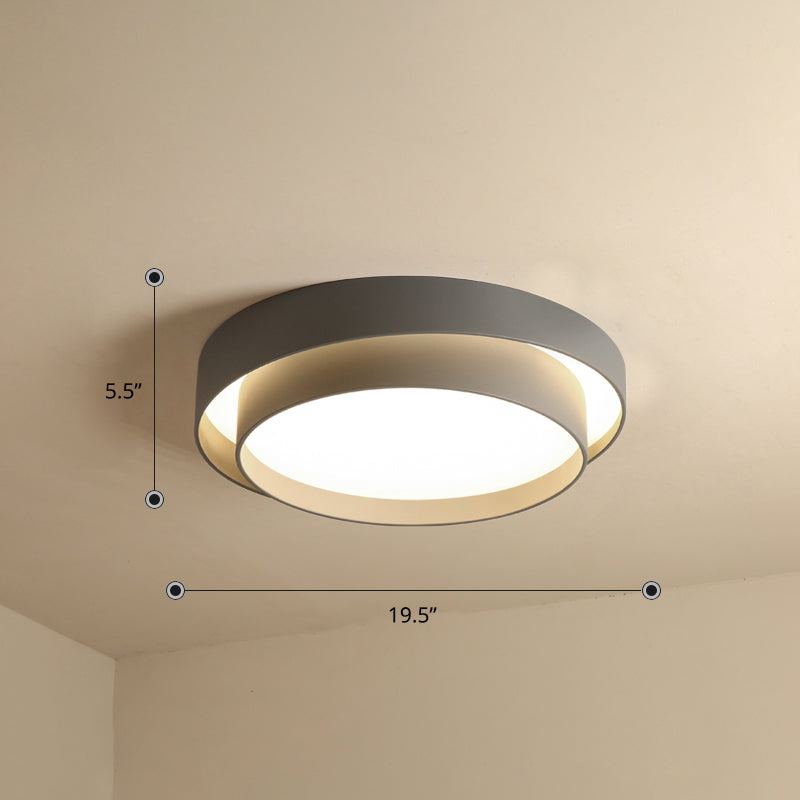 Metal 2-Layer Flush Mount Ceiling Light Fixture Nordic LED Flushmount Lighting for Bedroom Grey 19.5" Remote Control Stepless Dimming Clearhalo 'Ceiling Lights' 'Close To Ceiling Lights' 'Close to ceiling' 'Flush mount' Lighting' 2423615