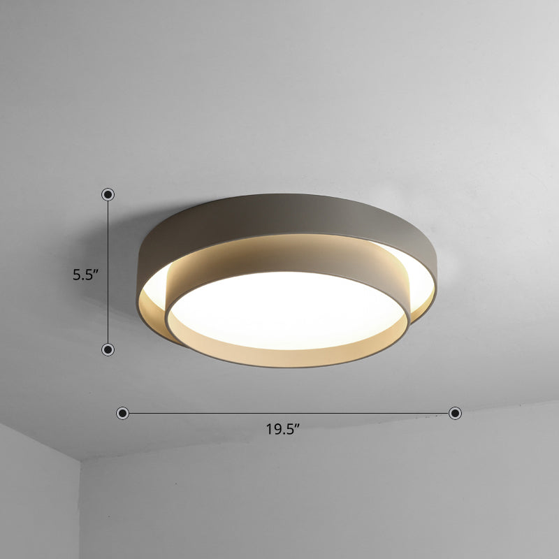 Metal 2-Layer Flush Mount Ceiling Light Fixture Nordic LED Flushmount Lighting for Bedroom Grey 19.5" White Clearhalo 'Ceiling Lights' 'Close To Ceiling Lights' 'Close to ceiling' 'Flush mount' Lighting' 2423616