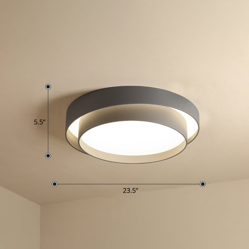 Metal 2-Layer Flush Mount Ceiling Light Fixture Nordic LED Flushmount Lighting for Bedroom Grey 23.5" Warm Clearhalo 'Ceiling Lights' 'Close To Ceiling Lights' 'Close to ceiling' 'Flush mount' Lighting' 2423617