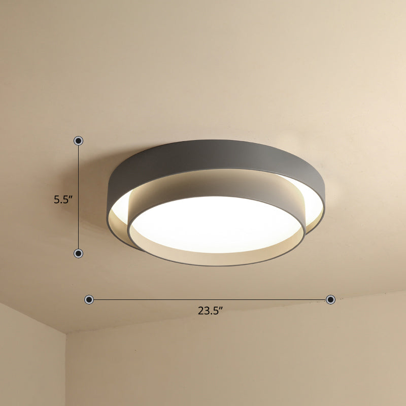 Metal 2-Layer Flush Mount Ceiling Light Fixture Nordic LED Flushmount Lighting for Bedroom Grey 23.5" Remote Control Stepless Dimming Clearhalo 'Ceiling Lights' 'Close To Ceiling Lights' 'Close to ceiling' 'Flush mount' Lighting' 2423619