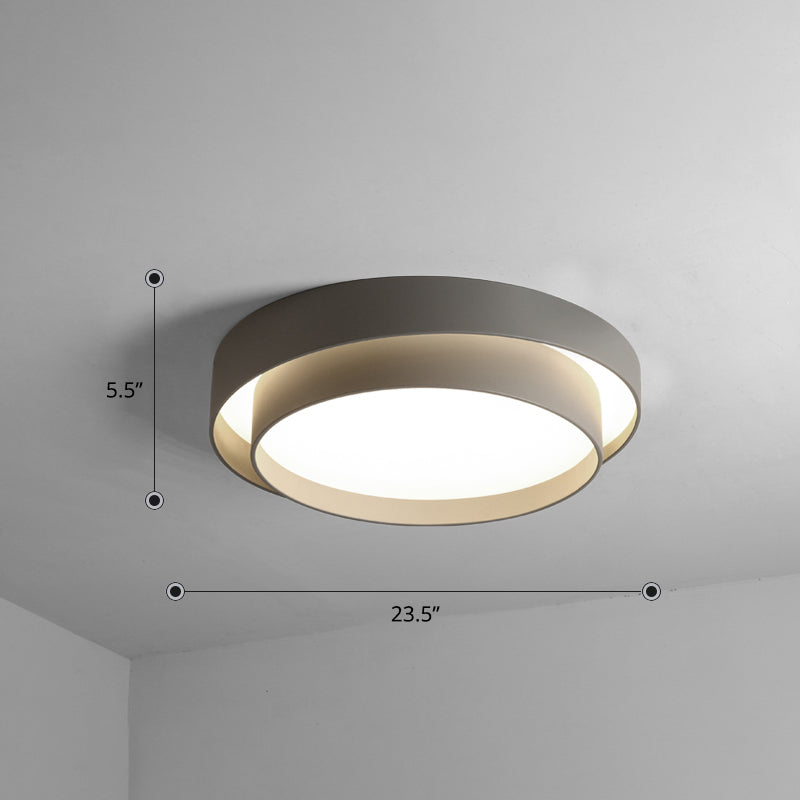 Metal 2-Layer Flush Mount Ceiling Light Fixture Nordic LED Flushmount Lighting for Bedroom Grey 23.5" White Clearhalo 'Ceiling Lights' 'Close To Ceiling Lights' 'Close to ceiling' 'Flush mount' Lighting' 2423620