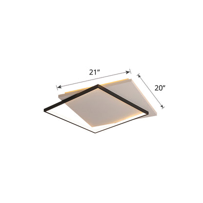 Simplicity Square Ceiling Mount Lighting Acrylic Living Room LED Flush Mount in White-Black White 21" Clearhalo 'Ceiling Lights' 'Close To Ceiling Lights' 'Close to ceiling' Lighting' 2423634